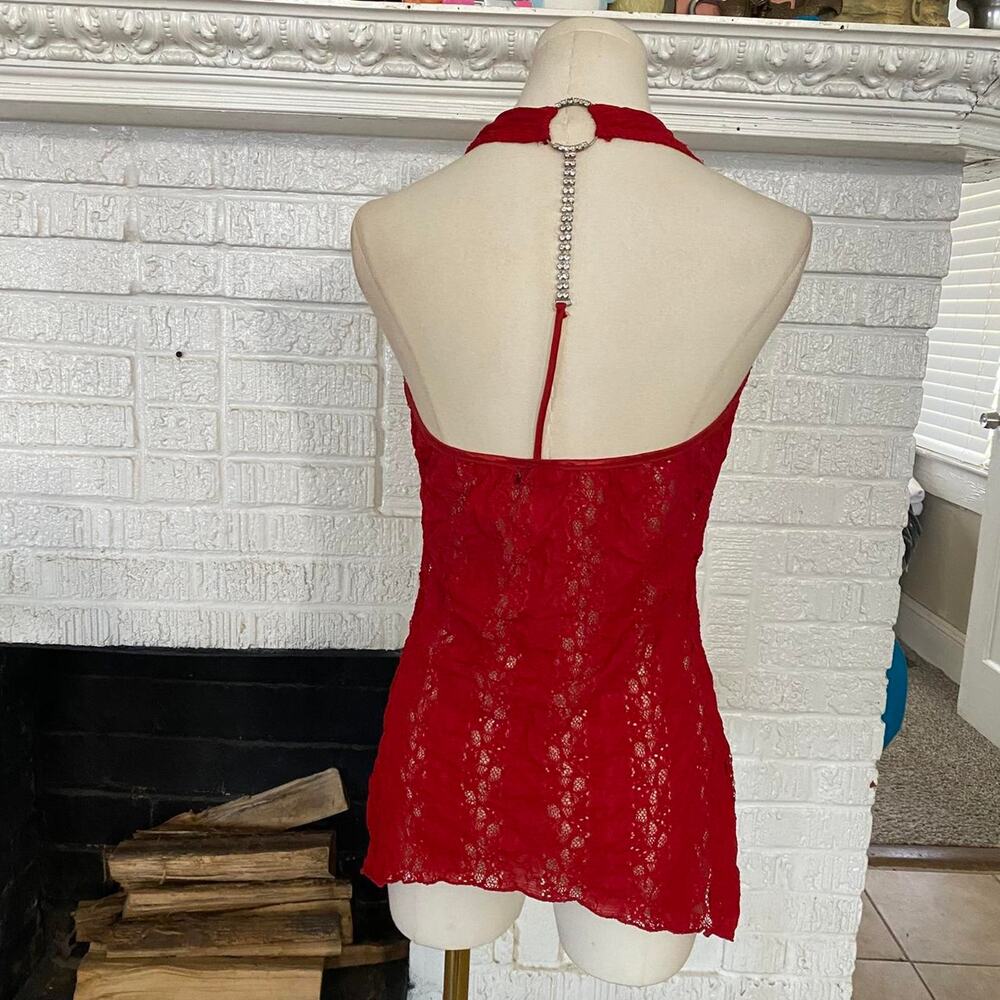 Vintage y2k red lace halter top